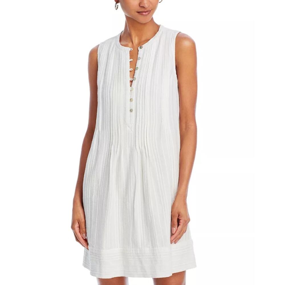 Faherty Isha Mini Dress Button Front Pleated Pintuck Sleeveless Boho Cottagecore - Picture 12 of 14